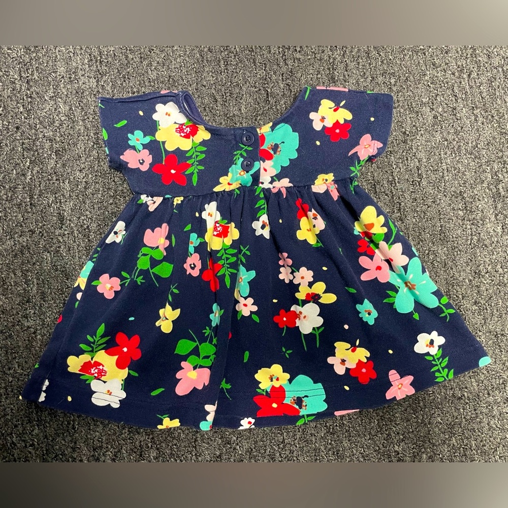 Hanna Andersson Navy Blue Floral Cotton Play Twirl Dress Size 70 cm 6-12 Months